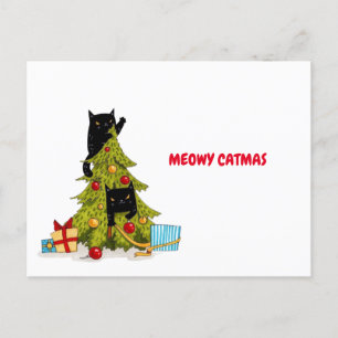 Postal Meowy Catmas Black Funny Cats Navidades Postcard