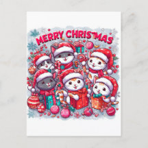 Meowy Christmas Greetings: Postcarta felina festiv