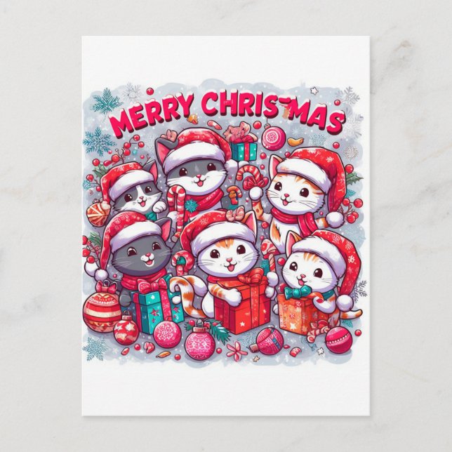 Postal Meowy Christmas Greetings: Postcarta felina festiv (Anverso)