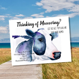 Postal mercadeo de bienes raíces de referencia de vaca de