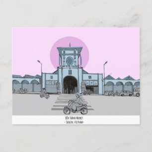 Postal Mercado Ben Thanh Ilustracion de Vietnam en Saigon