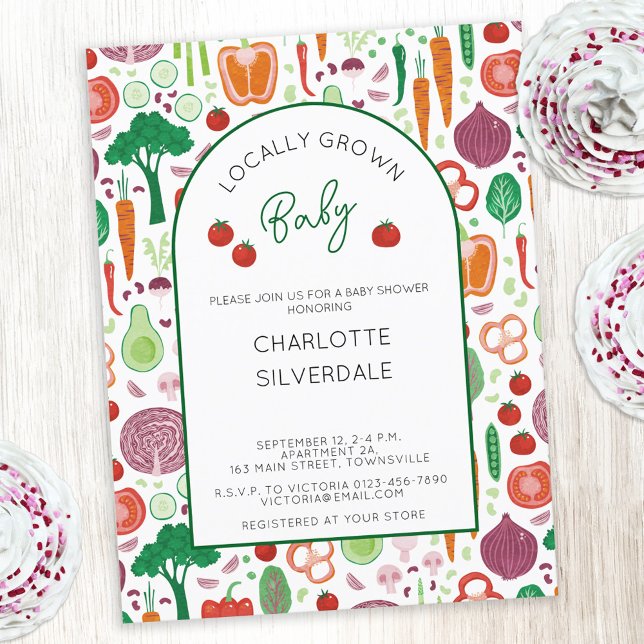 Postal Mercado de agricultores Baby Shower de producción  (Farmers Market Locally Grown Baby personalized baby shower invitation postcard)