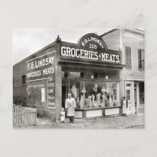 Postal Mercado de comestibles y carnes, 1916