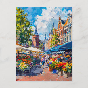 Postal Mercado de Flores con Fantasía de Edificios Histór