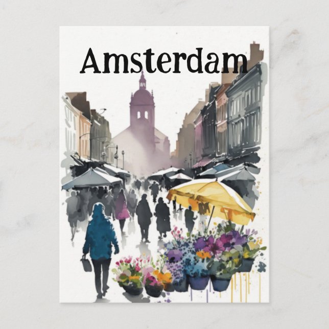 Postal Mercado de flores de Ámsterdam (Anverso)