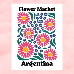 Postal Mercado de Flores de Argentina Margarita Rosa y Pr