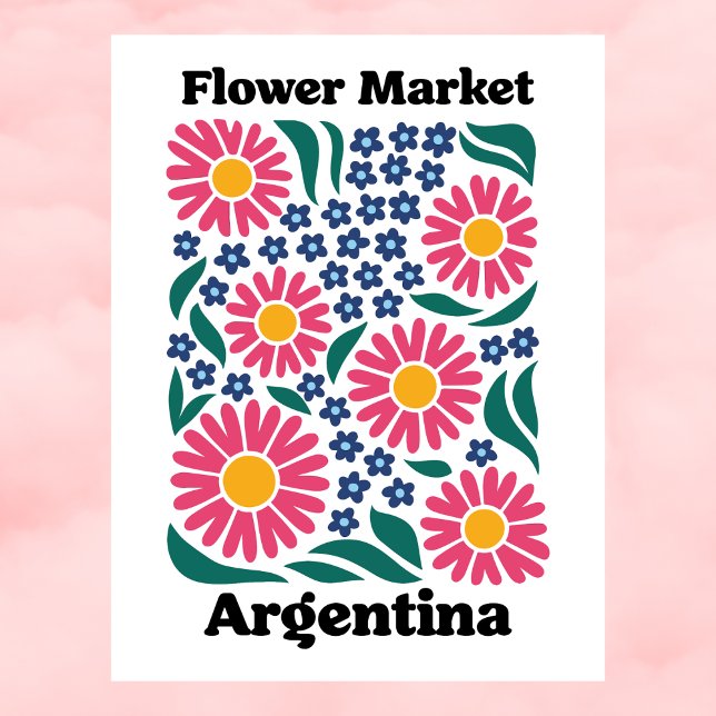 Postal Mercado de Flores de Argentina Margarita Rosa y Pr (Argentina Flower Market Pink Daisy & Blue Meadow Postcard
)