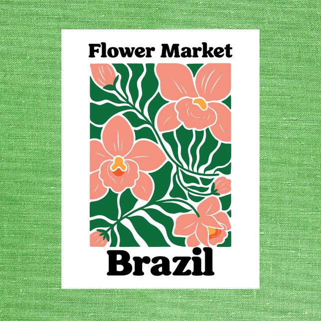 Postal Mercado de Flores de Brasil Orquídea Melocotón Tro (Brazil Flower Market Peach Orchid Tropical Postcard
)