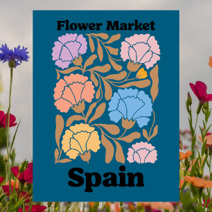 Postal Mercado de Flores de España Colorida Clavel Floral