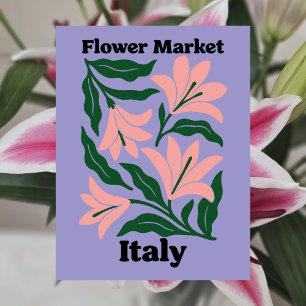 Postal Mercado de Flores de Italia Lirio Rosa y Hoja de E