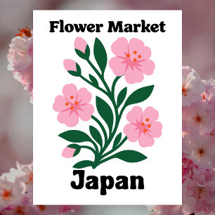 Postal Mercado de Flores de Japón Flor de Cerezo Rosa