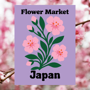 Postal Mercado de Flores de Japón Flor de Cerezo Rosa