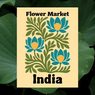 Postal Mercado de Flores de la India Loto Teal y Hoja Bot