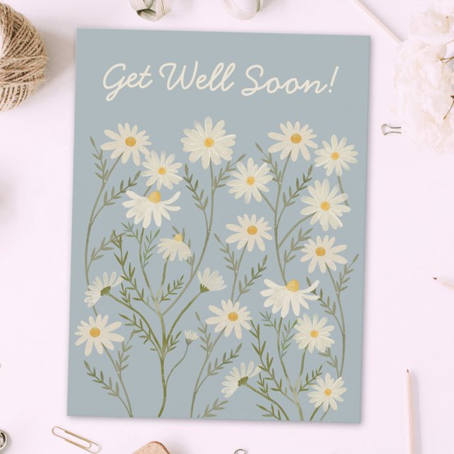 Postal Mercado de Flores de Margarita Blanca al Acuarela (Close up)