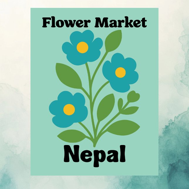 Postal Mercado de Flores de Nepal Flor Teal & Hoja Verde (Nepal Flower Market Teal Blossom & Green Leaf Postcard)