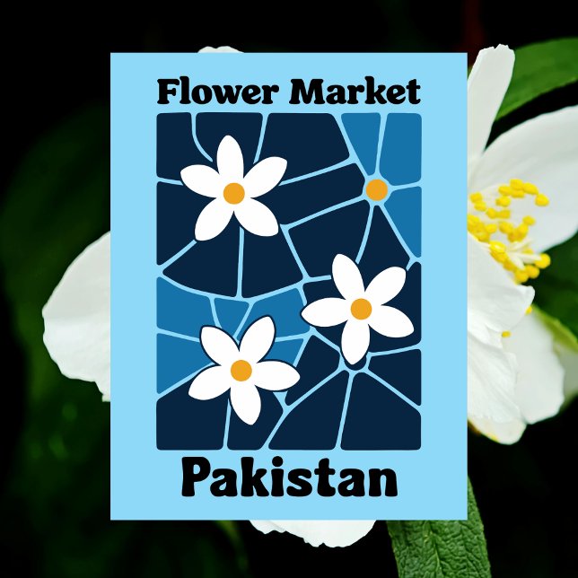Postal Mercado de Flores de Pakistán Jasmine Blanco & Azu (Pakistan Flower Market White Jasmine & Blue Postcard
)