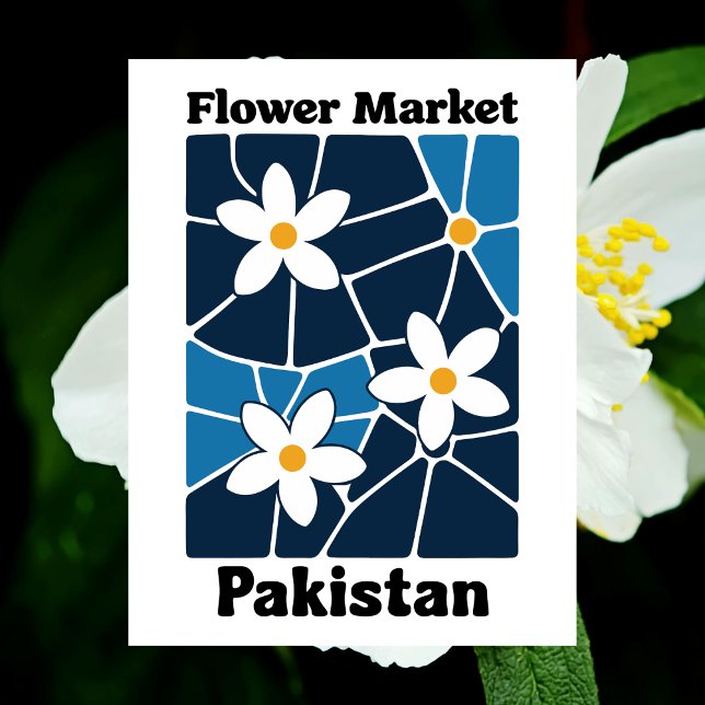Postal Mercado de Flores de Pakistán Jasmine Blanco & Azu (Pakistan Flower Market White Jasmine & Blue Postcard
)