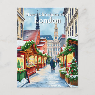 Postal Mercado de Navidad con Acuarela Londres Reino Unid