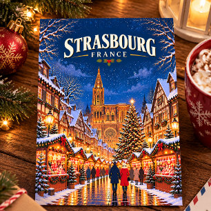 Postal Mercado de Navidad Vintage de Estrasburgo Francia 