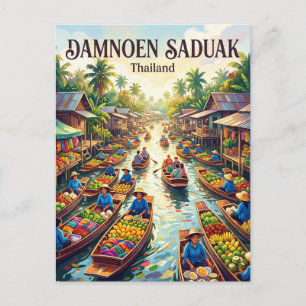 Postal Mercado flotante de Damnoen Saduak Tailandia