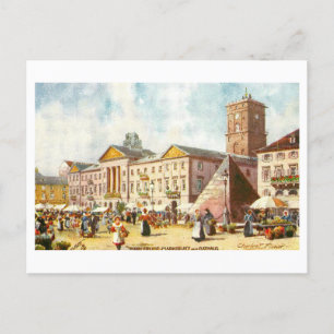 Postal Mercado vintage/Ayuntamiento Karlsruhe Alemania