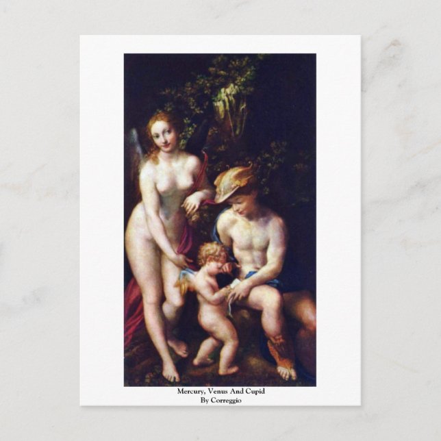Postal Mercurio, Venus Y Cupido Por Correggio (Anverso)