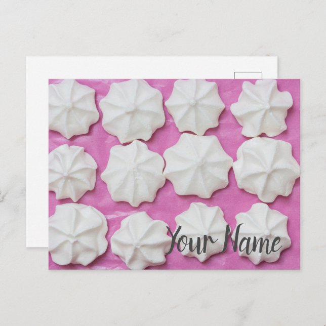 Postal Meringues en regalo de papel rosa (Anverso / Reverso)