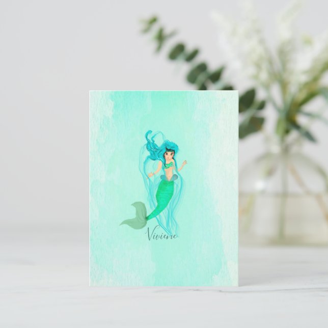 Postal Mermaid Blue Green Tail Personal (Anverso de pie)