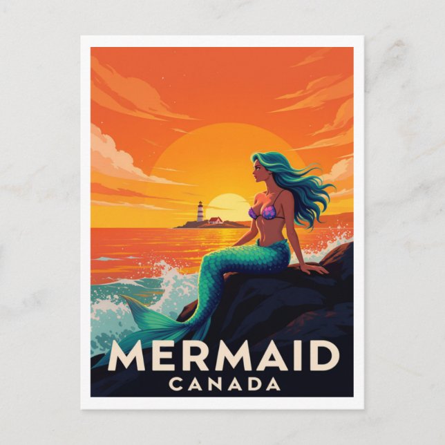 Postal Mermaid Canada Fantasy Sunset Vintage Style (Anverso)