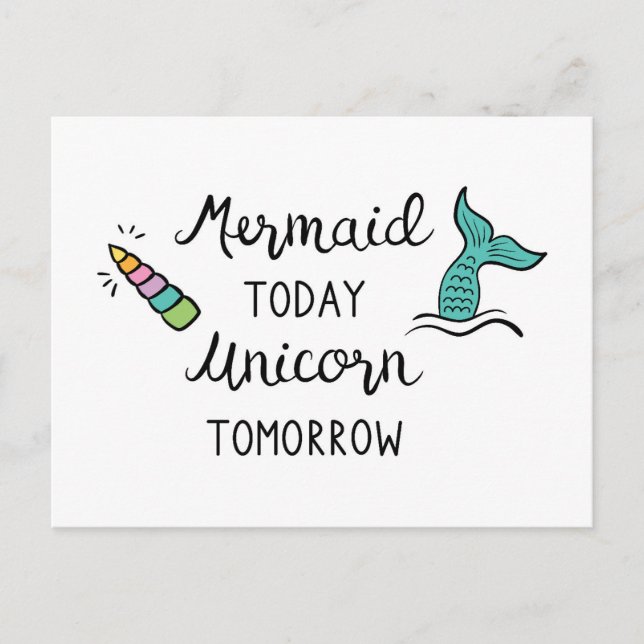 Postal Mermaid Hoy Unicornio Mañana (Anverso)