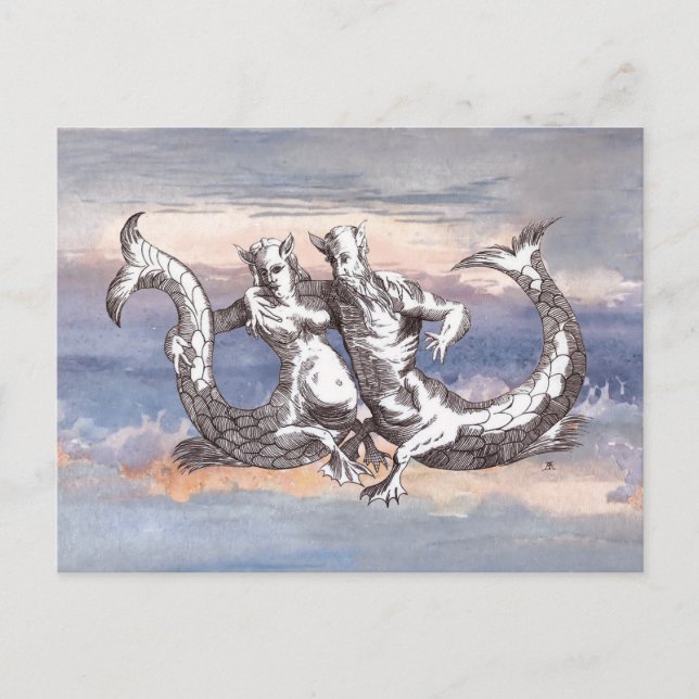 POSTAL MERMAID & MERMAN EN CIELO OCEÁNICO (Anverso)