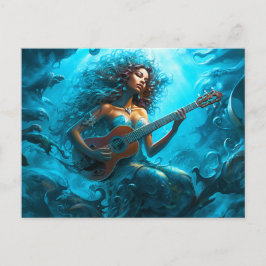 Postal Mermaid Playing Guitar Underwater Fantasy Painting