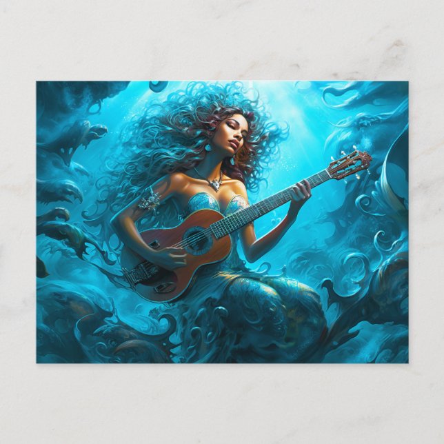 Postal Mermaid Playing Guitar Underwater Fantasy Painting (Anverso)