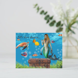 Postal Mermaid subacuático Treasure Hunt Fantasy Blue