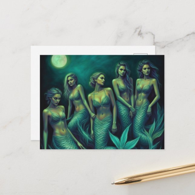 Postal Mermaids in the Full Moon Night (Anverso/Reverso In Situ)