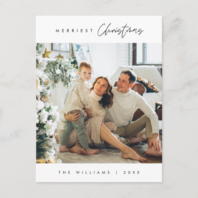 Postal Merriest Christmas Family Photo, Modern Minimal (Anverso)