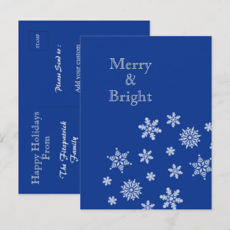 Postal Merry and Bright Snowflakes Blue Christmas   