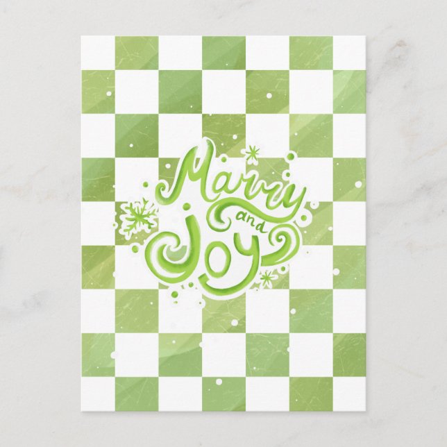 Postal Merry and Joy Green Checkered Holiday Postcard (Anverso)