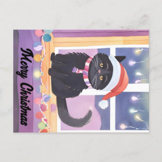 Postal Merry Black Cat Navidades