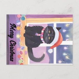 Postal Merry Black Cat Navidades