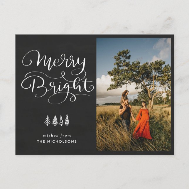 Postal Merry Bright Holiday Chalkboard Script Photo (Anverso)