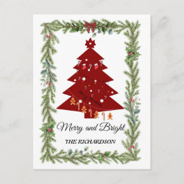 Postal Merry & Bright Modern Red Christmas Tree & Script 