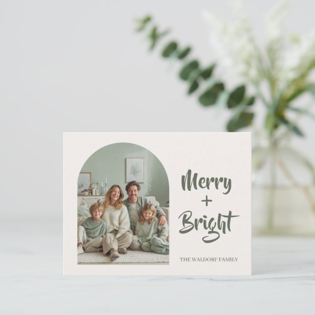 Postal Merry + Bright Photo Family | Custom Holiday Card (Anverso de pie)