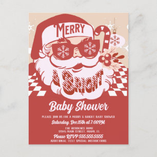 Postal Merry Bright Retro Santa Navidades Baby Shower Red