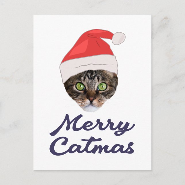 Postal Merry Catmas, Christmas Cat Santa hat Invitation (Anverso)