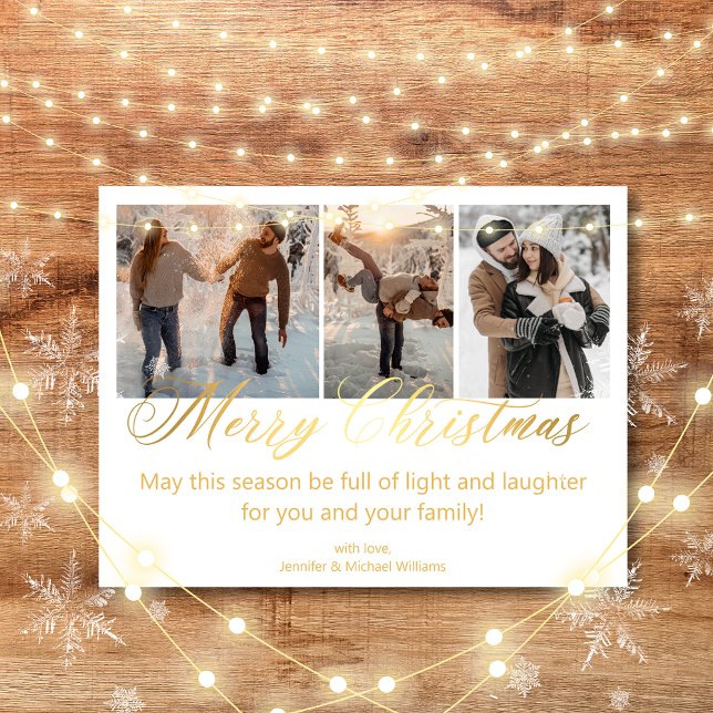 Postal merry christmas 3 photos collage golden wedding (Subido por el creador)