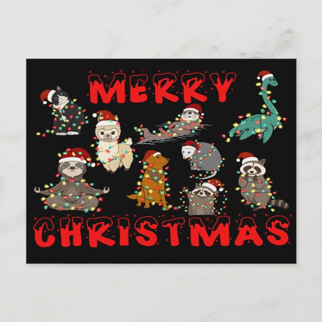 Postal Merry Christmas Animals with Lights  (Anverso)