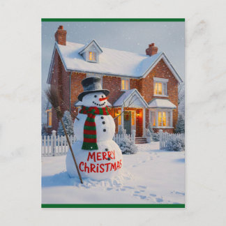 POSTAL MERRY CHRISTMAS BIG SNOWMAN WINTER SCENE