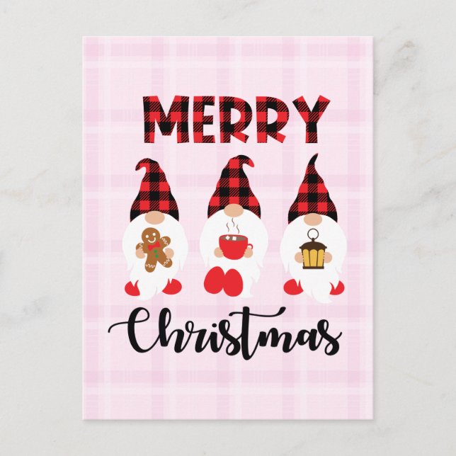 Postal Merry Christmas- Buffalo Plaid Gnomes (Anverso)