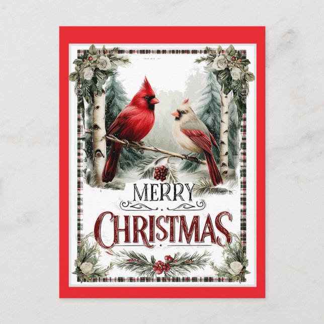 Postal Merry Christmas Cardinal Illustration (Anverso)